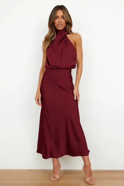 Laura | Ärmelloses Stehkragen-Halterkleid