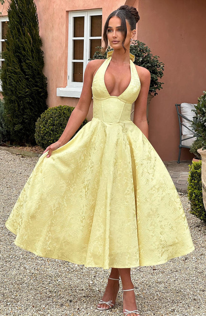 Rosea Midi Kleid mit V-Ausschnitt