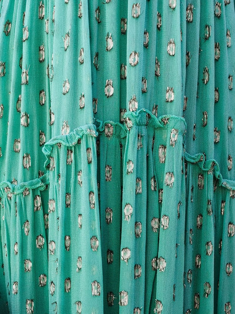 Evi™ Grüne Maxi-Kleid mit V-Ausschnitt und sommerlichem Ibiza-Muster