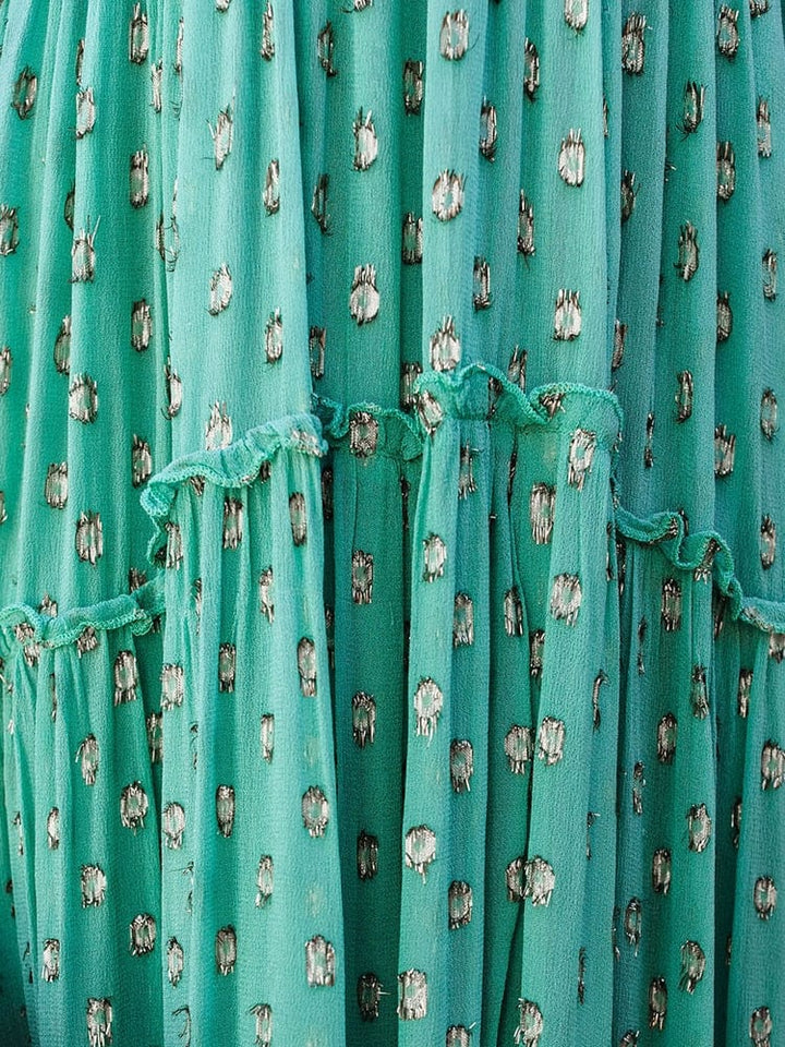 Evi™ Grüne Maxi-Kleid mit V-Ausschnitt und sommerlichem Ibiza-Muster