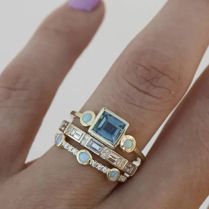 Vintage Blaues Zirkonien Ring-Set