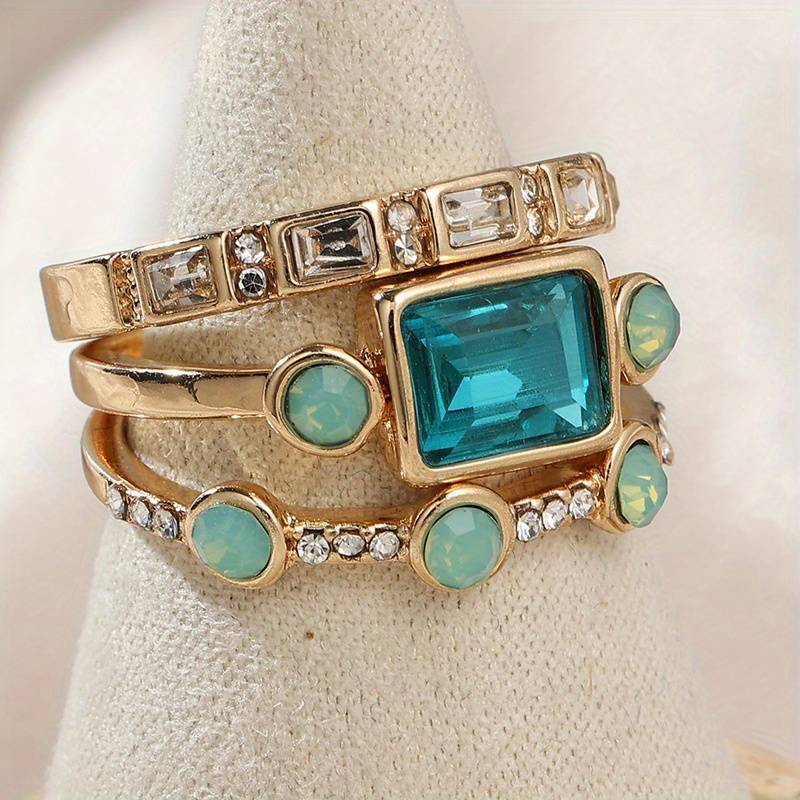 Vintage Blaues Zirkonien Ring-Set