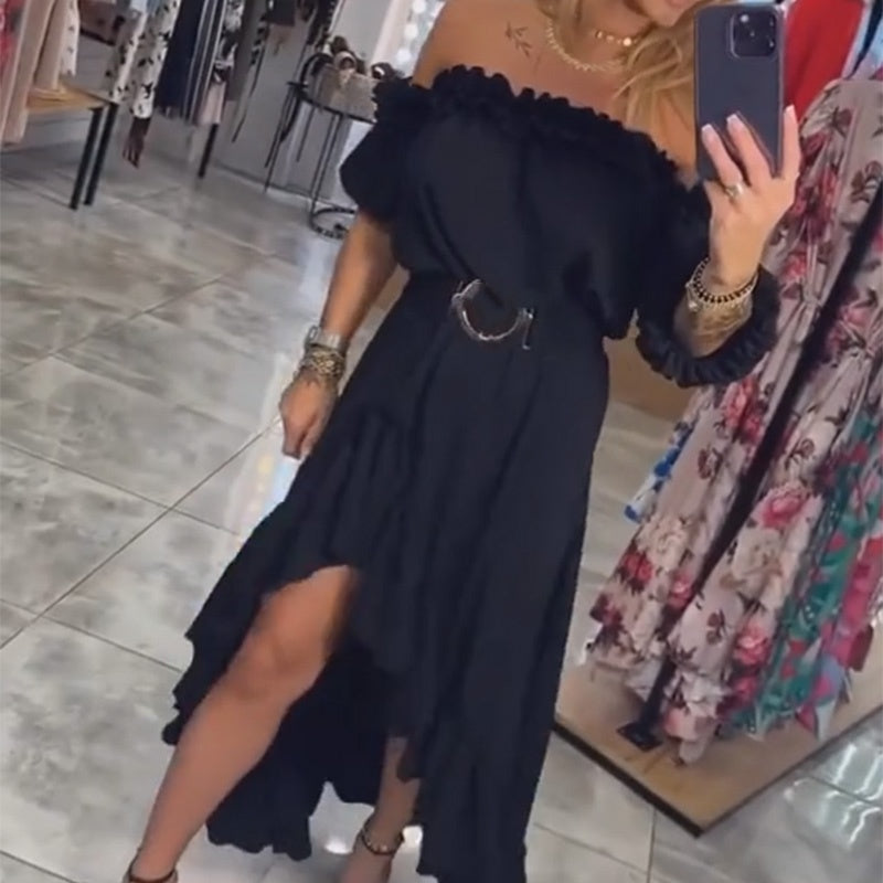 Maria | Schwarzes schulterfreies langes Kleid