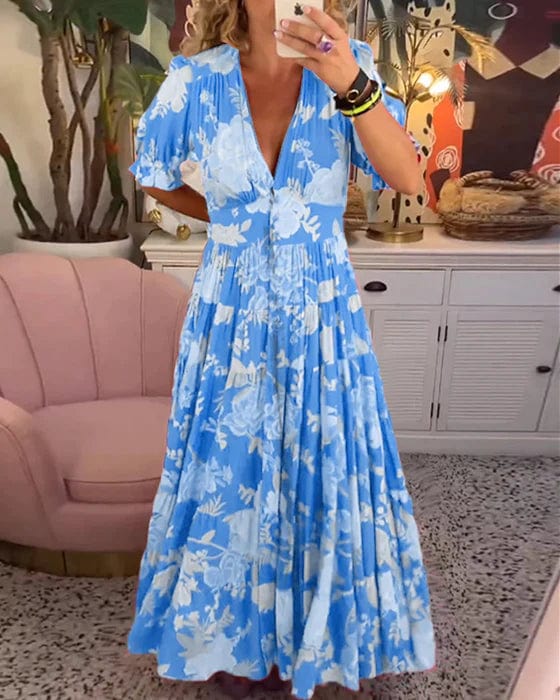 Isabeau™ - Langes bequemes Kleid mit V-Ausschnitt und Taschen