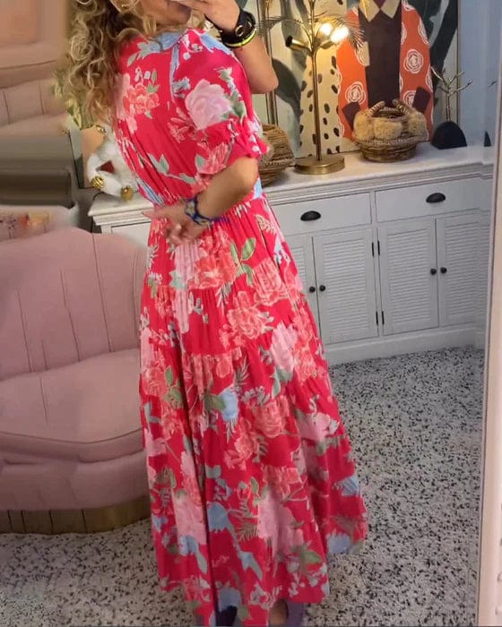 Isabeau™ - Langes bequemes Kleid mit V-Ausschnitt und Taschen