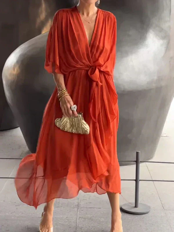 GINEVRA | Langes elegantes Kleid mit femininer Ausschnitt