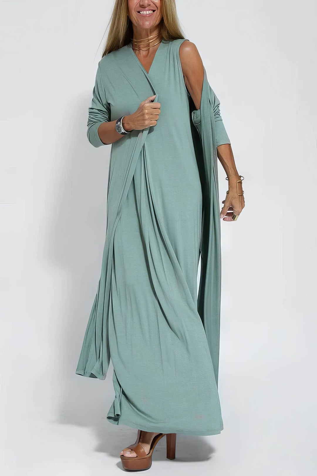 ELISE | Elegantes langes Kleid mit passenden Cardigan inklusive