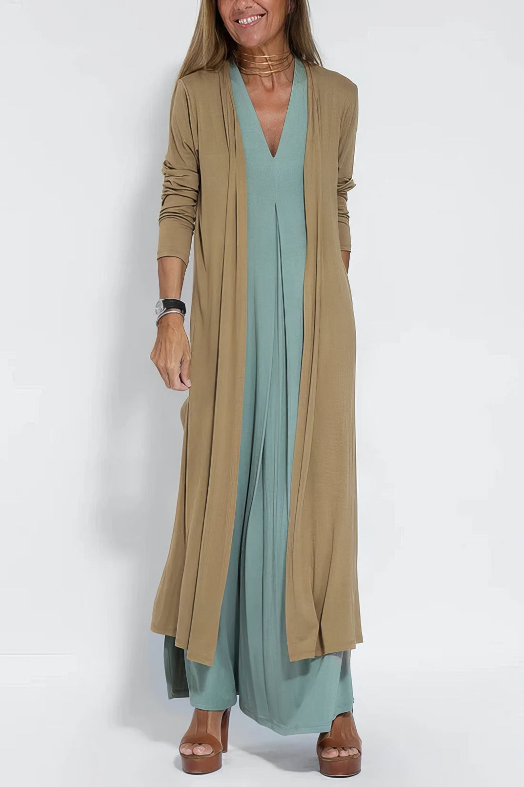 ELISE | Elegantes langes Kleid mit passenden Cardigan inklusive