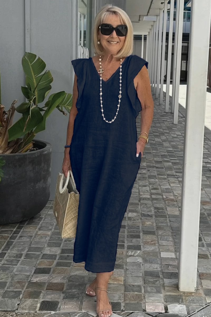 Lena | Elegantes ärmelloses Kleid aus Baumwoll-Leinen