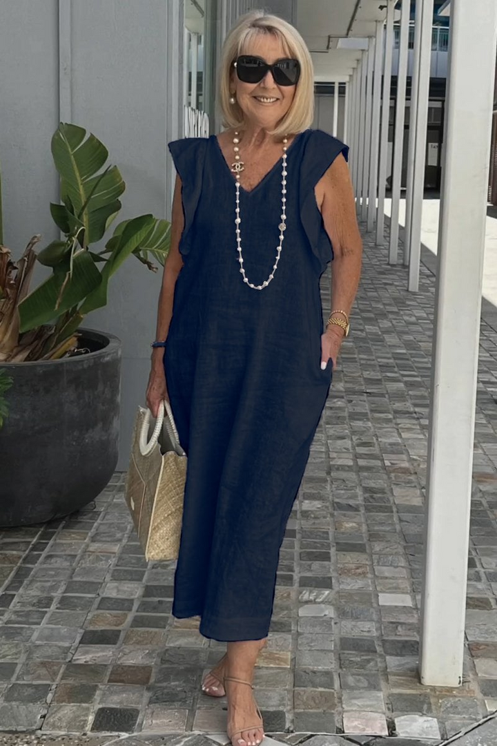 Lena | Elegantes ärmelloses Kleid aus Baumwoll-Leinen