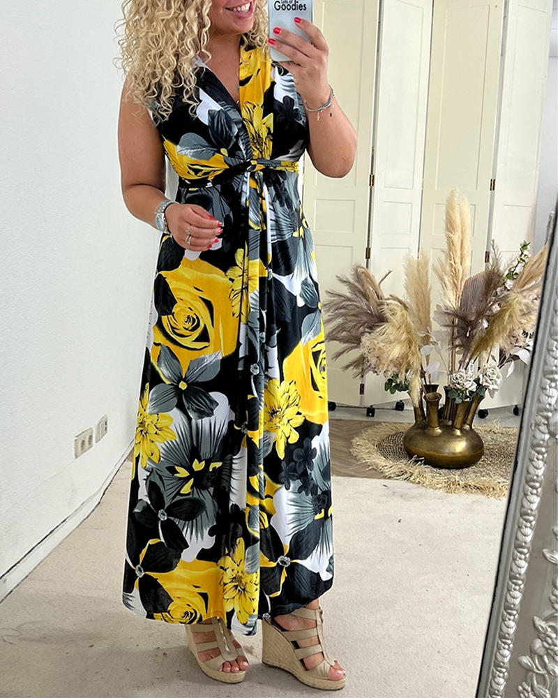 Sacha™ - Elegantes ärmelloses Kleid mit plissiertem Blumenprint