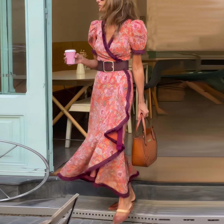 Elegantes rosa Kurzes Maxikleid mit Ärmeln
