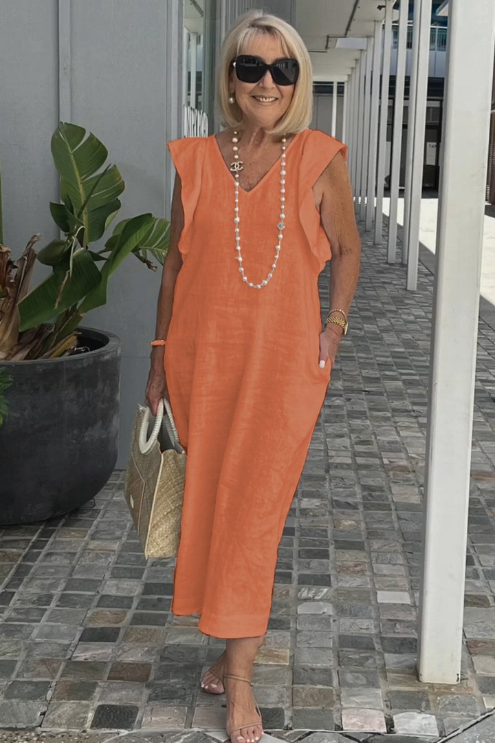 Lena | Elegantes ärmelloses Kleid aus Baumwoll-Leinen