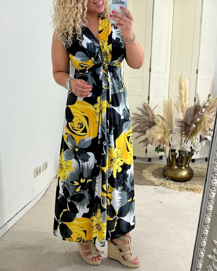 Sacha™ - Elegantes ärmelloses Kleid mit plissiertem Blumenprint