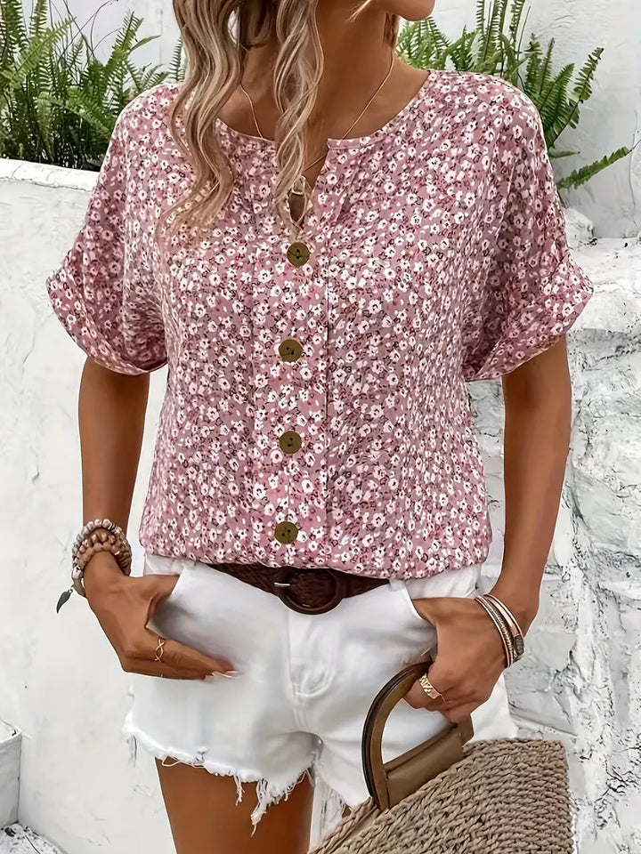Cindy™ | Blusentop mit Blumenmuster und Schalkragen