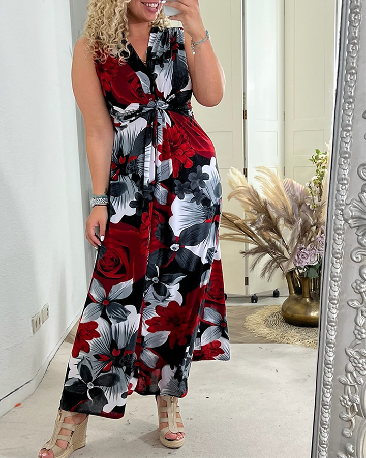 Sacha™ - Elegantes ärmelloses Kleid mit plissiertem Blumenprint