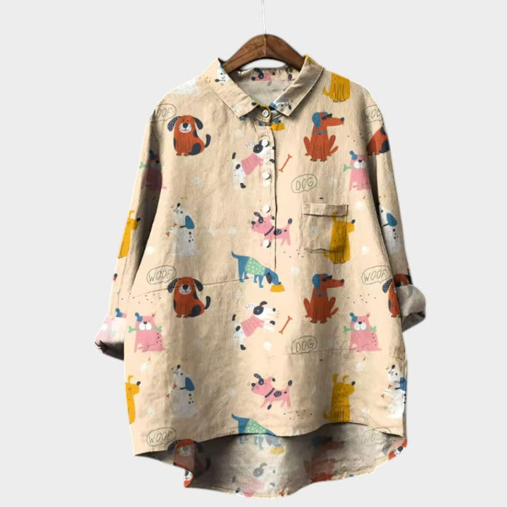 MARIANELLA | Oversized Bluse mit Hundemotiv und täglichem Komfort für einen fröhlichen Stil
