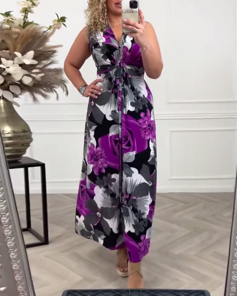 Sacha™ - Elegantes ärmelloses Kleid mit plissiertem Blumenprint