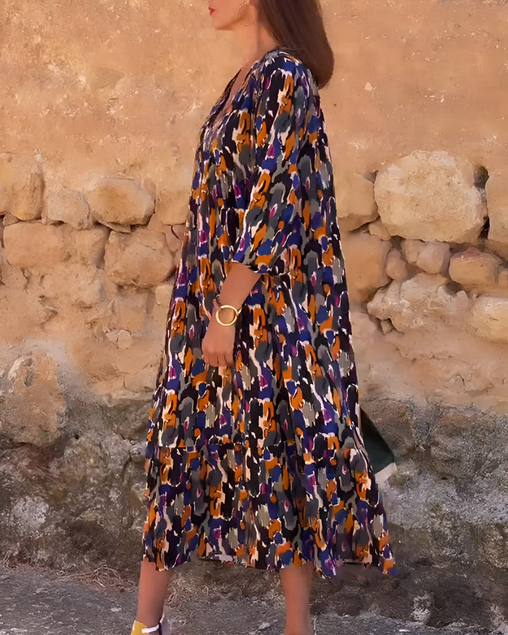 Nathalie | Kleid mit V-Ausschnitt und Retro-Muster