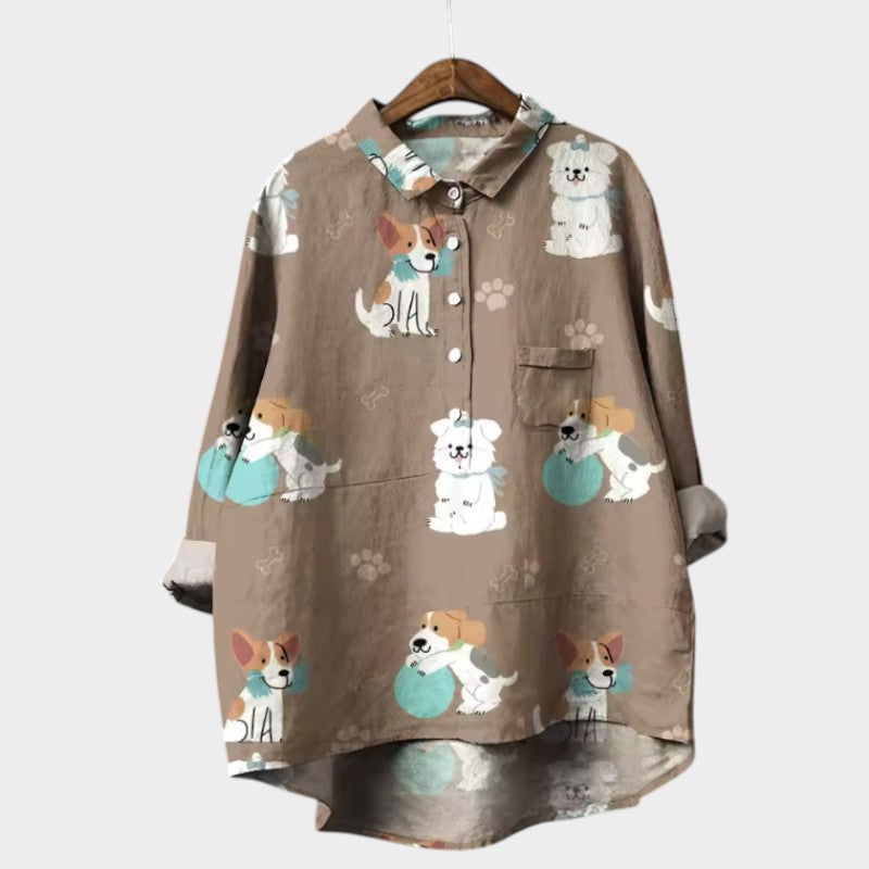 MARIANELLA | Oversized Bluse mit Hundemotiv und täglichem Komfort für einen fröhlichen Stil