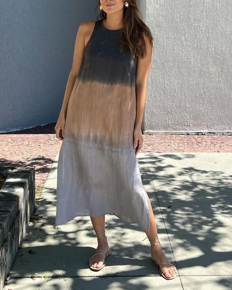 Anette | Ärmeloses Farbverlauf-Kleid mit Rundhalsausschnitt