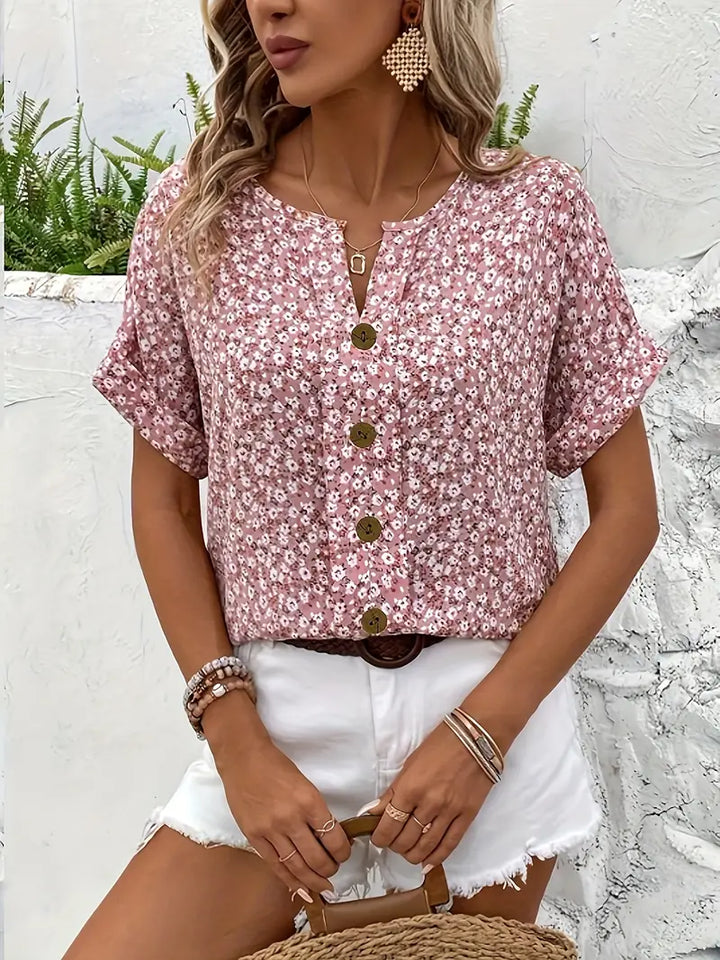 Cindy™ | Blusentop mit Blumenmuster und Schalkragen
