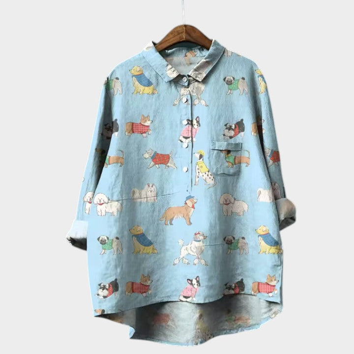 MARIANELLA | Oversized Bluse mit Hundemotiv und täglichem Komfort für einen fröhlichen Stil