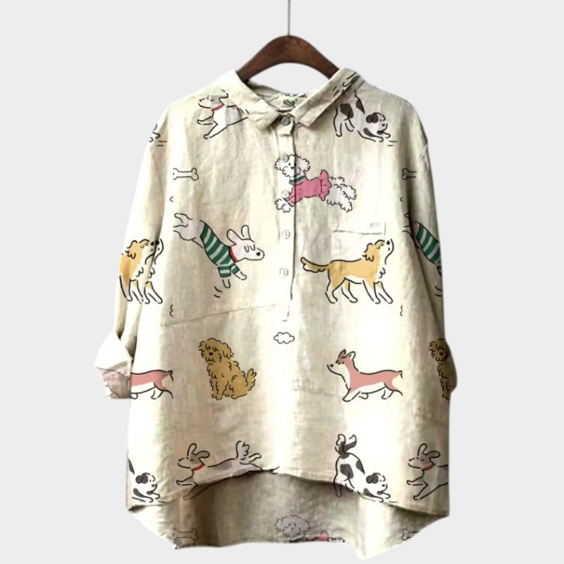 MARIANELLA | Oversized Bluse mit Hundemotiv und täglichem Komfort für einen fröhlichen Stil