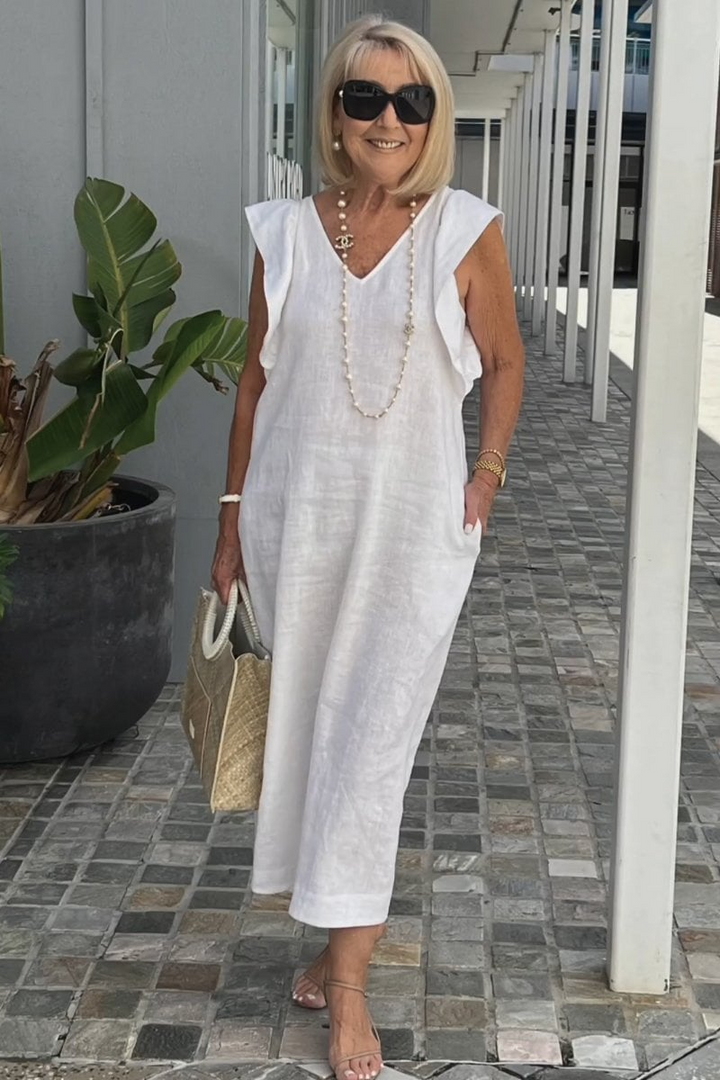 Lena | Elegantes ärmelloses Kleid aus Baumwoll-Leinen
