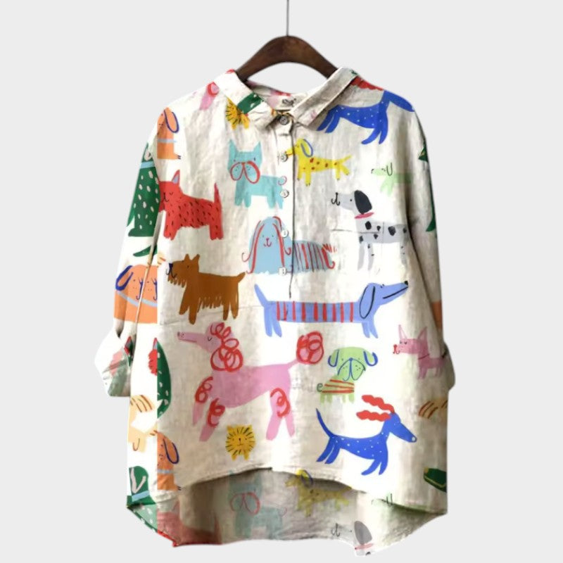 MARIANELLA | Oversized Bluse mit Hundemotiv und täglichem Komfort für einen fröhlichen Stil
