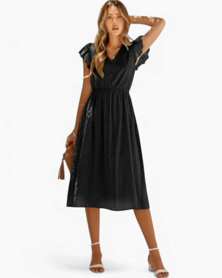 Noa-Liv | Elegantes Midikleid mit Ruchärmeln