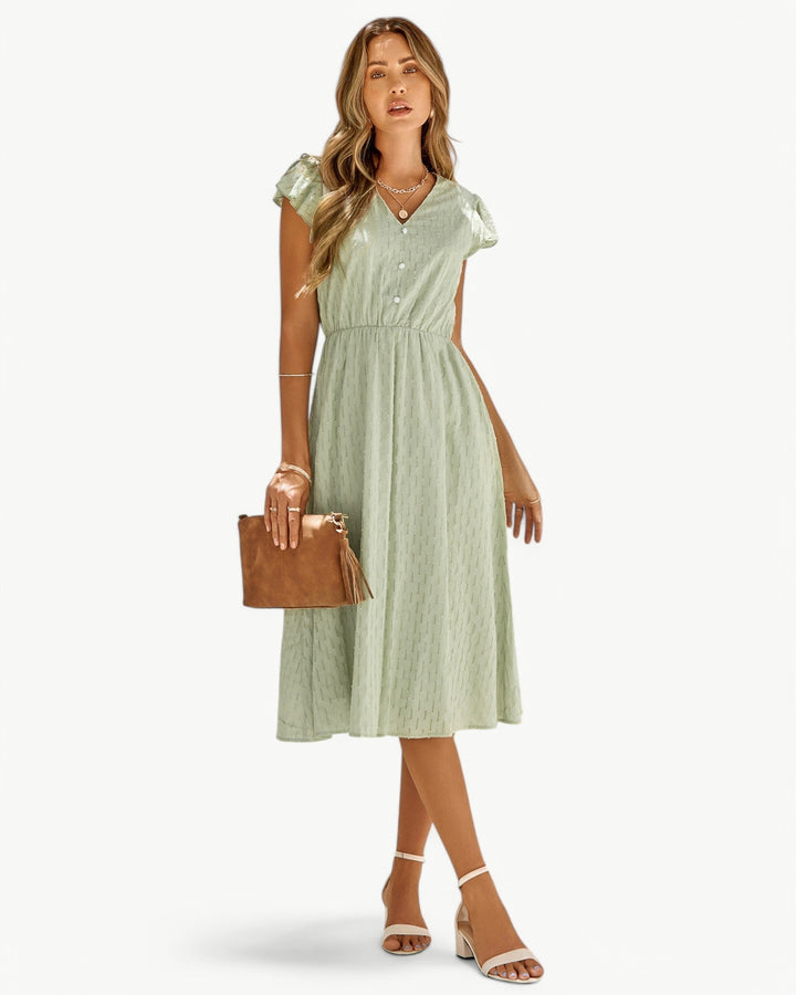 Noa-Liv | Elegantes Midikleid mit Ruchärmeln