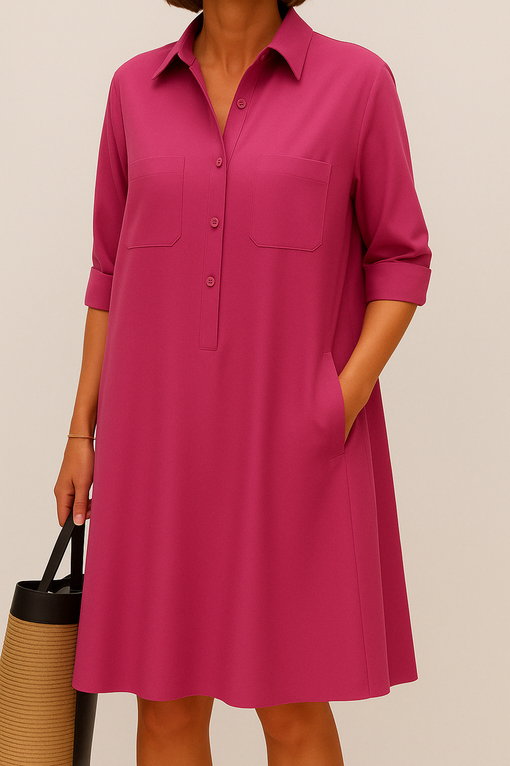 Barbara | Elegant gemusterter Kleid mit Knöpfen