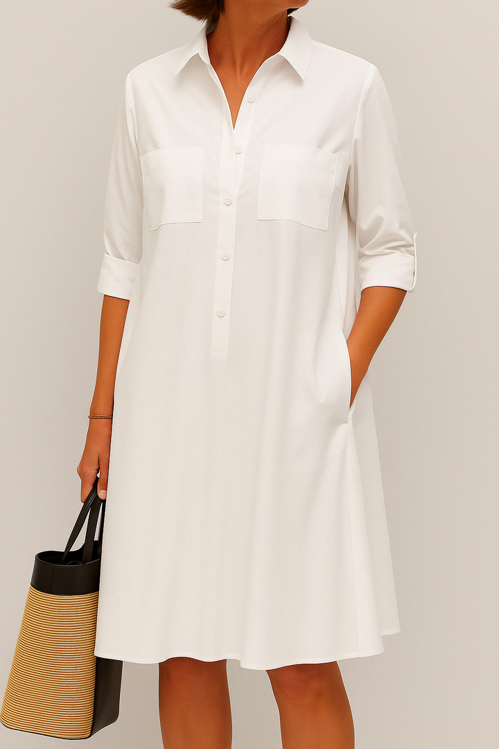 Barbara | Elegant gemusterter Kleid mit Knöpfen