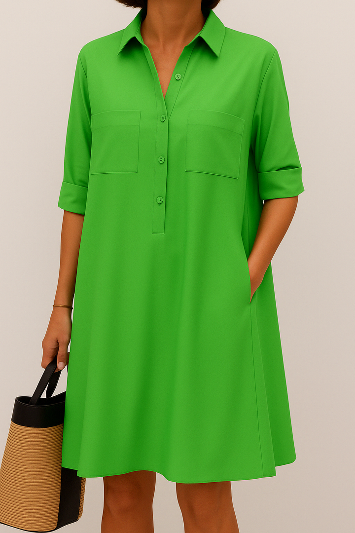 Barbara | Elegant gemusterter Kleid mit Knöpfen