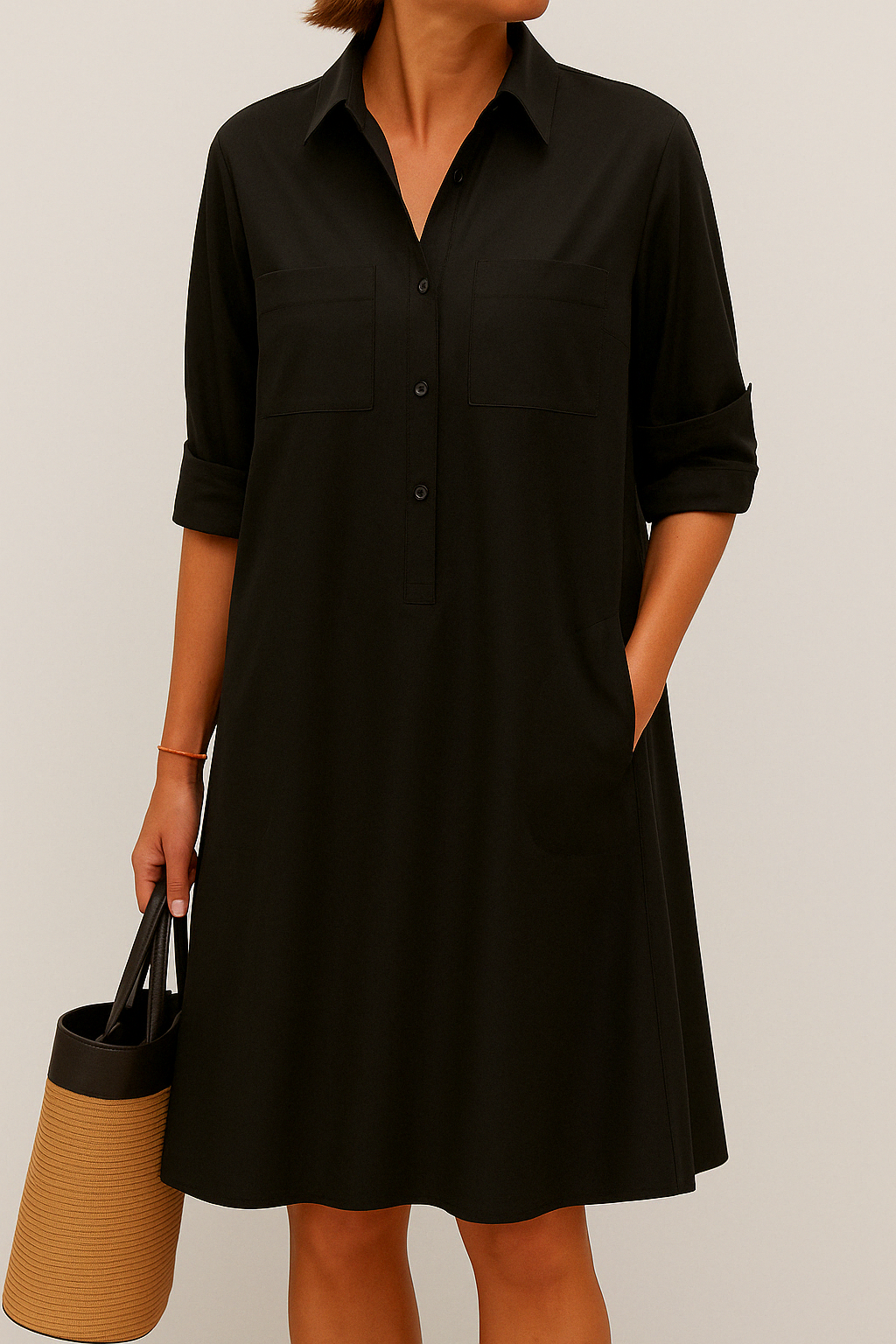 Barbara | Elegant gemusterter Kleid mit Knöpfen