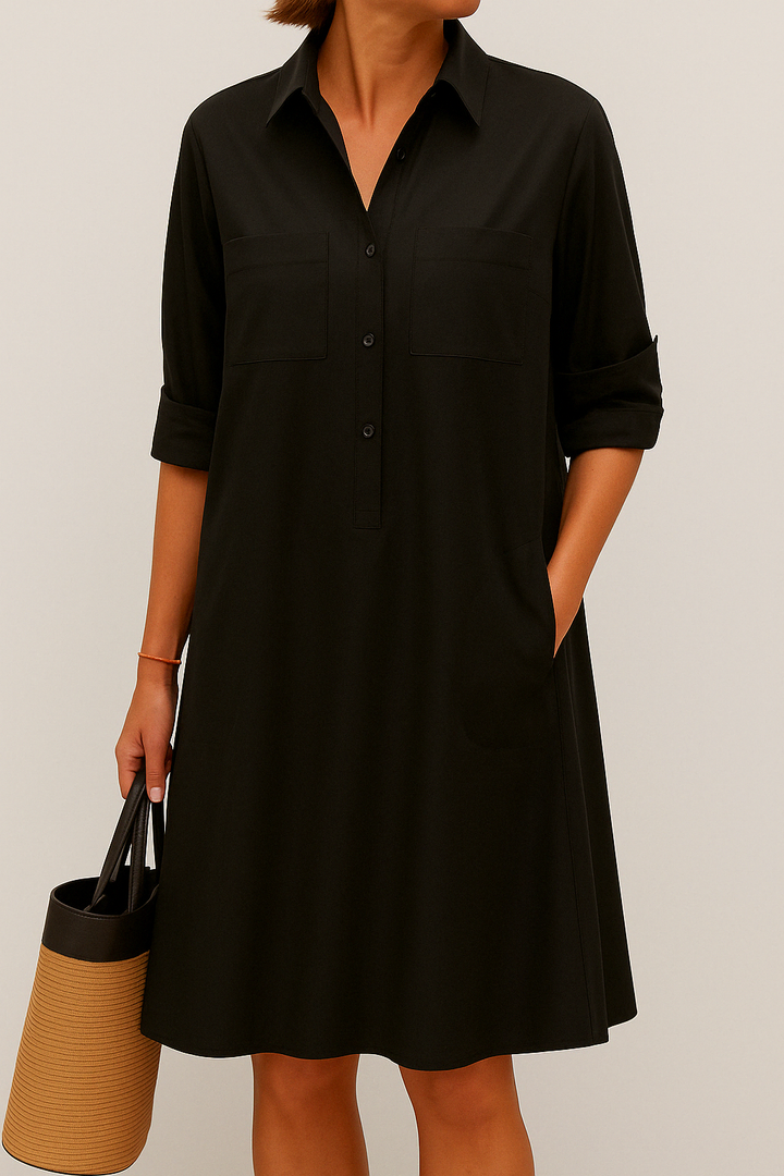 Barbara | Elegant gemusterter Kleid mit Knöpfen