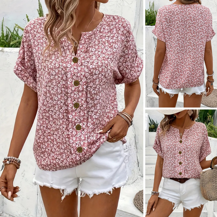Cindy™ | Blusentop mit Blumenmuster und Schalkragen