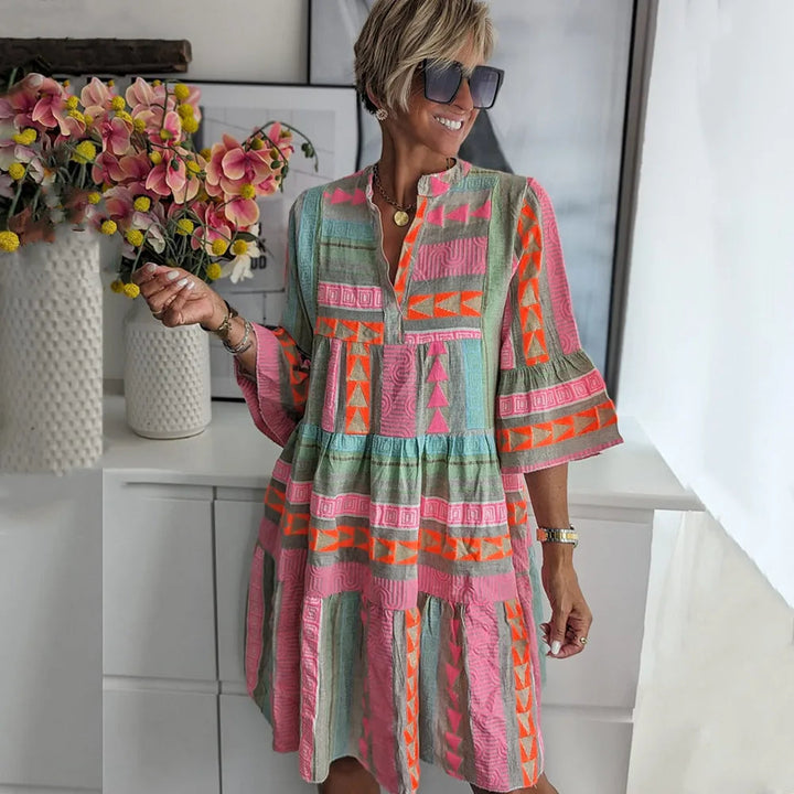 Ava - Schickes V-Ausschnitt Baumwolle Hanf Sommerkleid