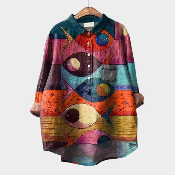 LUCIANA | Oversized Bluse mit stilisierten Katzen und einzigartigem Komfort für jeden Tag