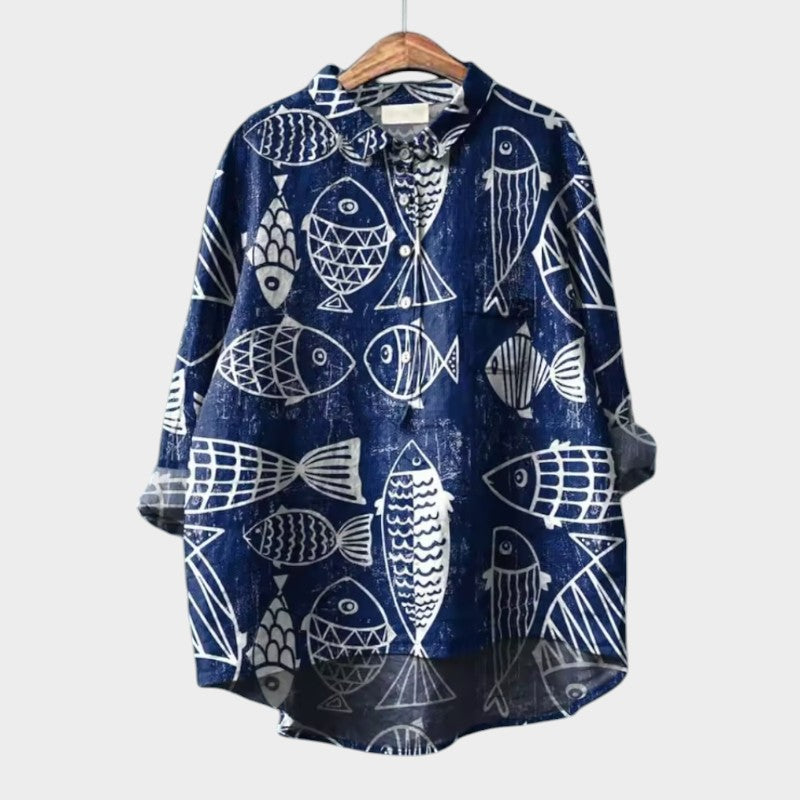 LUCIANA | Oversized Bluse mit stilisierten Katzen und einzigartigem Komfort für jeden Tag