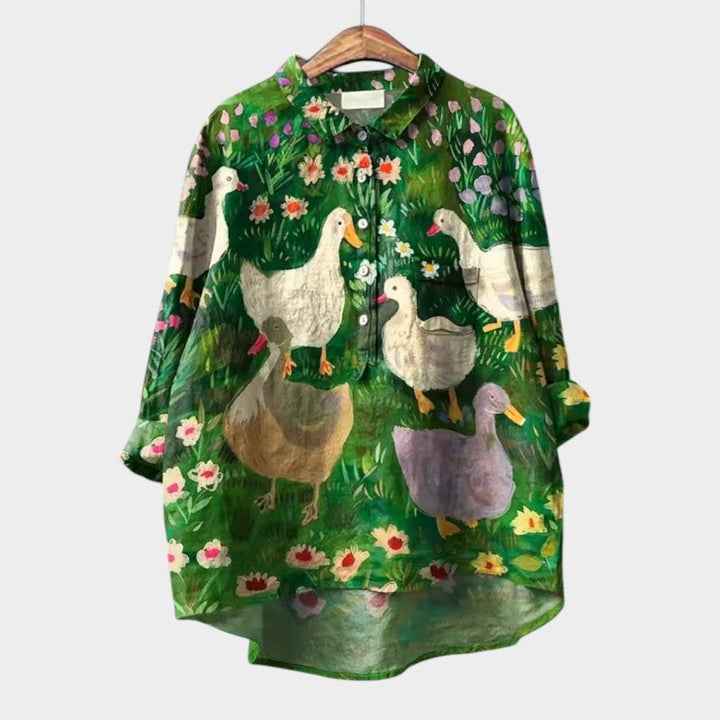 LUCIANA | Oversized Bluse mit stilisierten Katzen und einzigartigem Komfort für jeden Tag