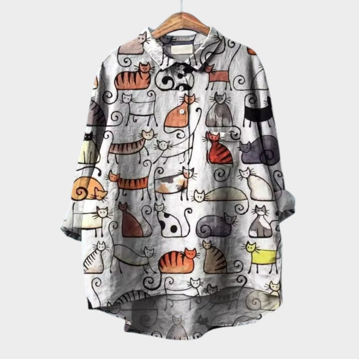 LUCIANA | Oversized Bluse mit stilisierten Katzen und einzigartigem Komfort für jeden Tag