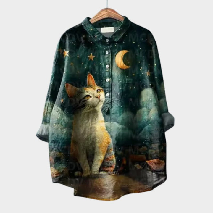 VIVIANA | Oversize-Bluse mit Aquarellkatzen und bequemen, fröhlichen Stil für jeden Moment