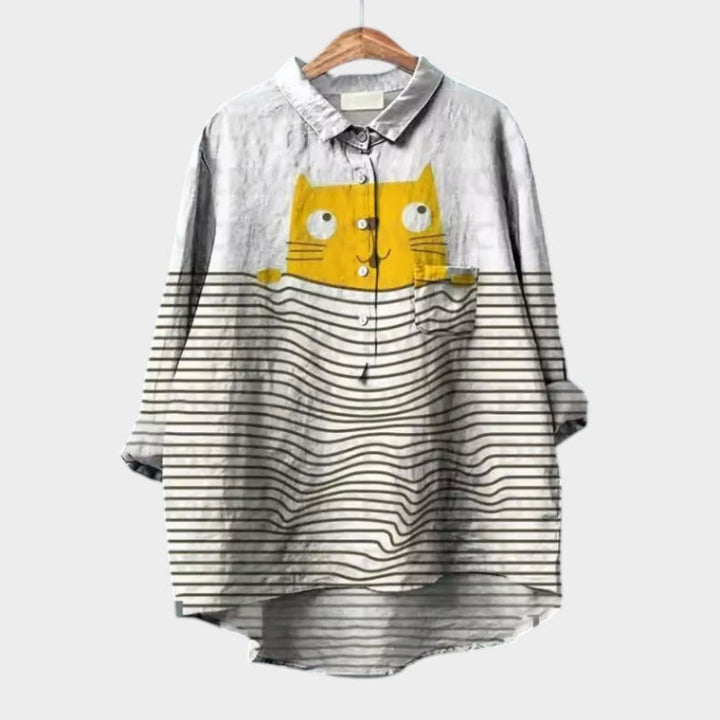 VIVIANA | Oversize-Bluse mit Aquarellkatzen und bequemen, fröhlichen Stil für jeden Moment