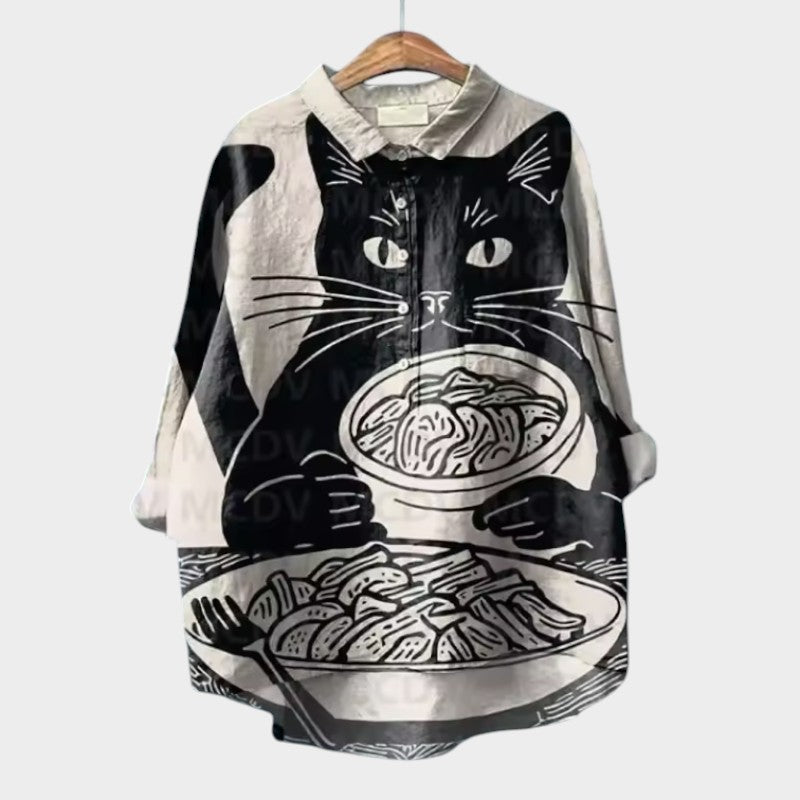 VIVIANA | Oversize-Bluse mit Aquarellkatzen und bequemen, fröhlichen Stil für jeden Moment