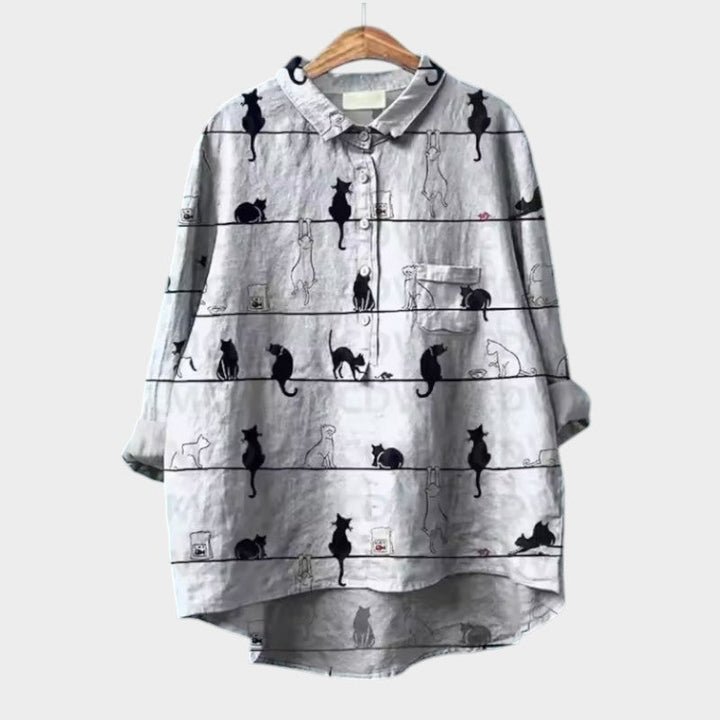 VIVIANA | Oversize-Bluse mit Aquarellkatzen und bequemen, fröhlichen Stil für jeden Moment