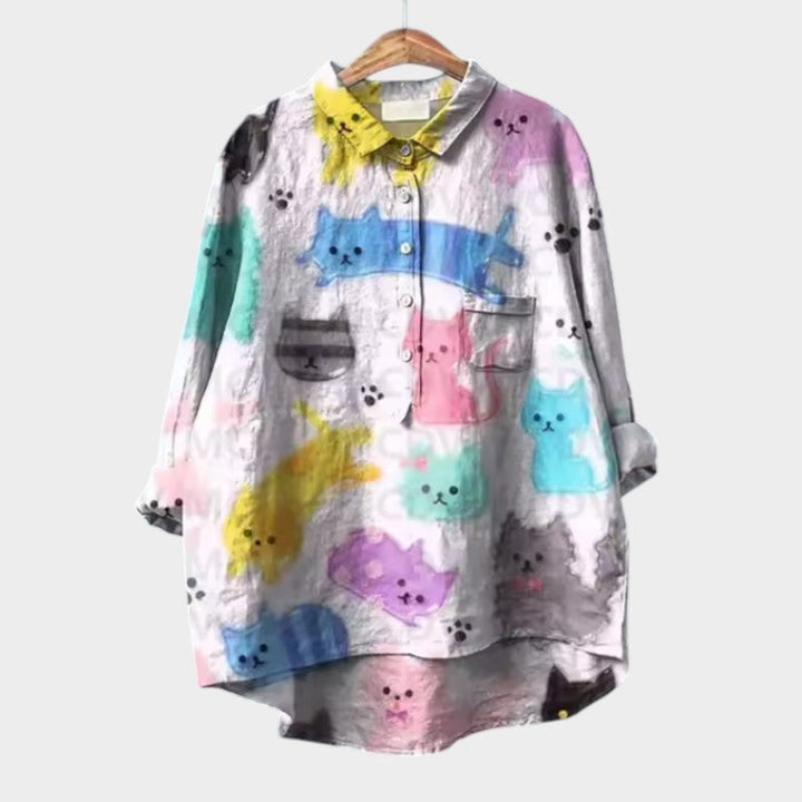VIVIANA | Oversize-Bluse mit Aquarellkatzen und bequemen, fröhlichen Stil für jeden Moment