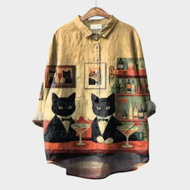 VIVIANA | Oversize-Bluse mit Aquarellkatzen und bequemen, fröhlichen Stil für jeden Moment