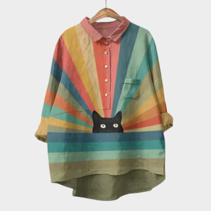 VIVIANA | Oversize-Bluse mit Aquarellkatzen und bequemen, fröhlichen Stil für jeden Moment